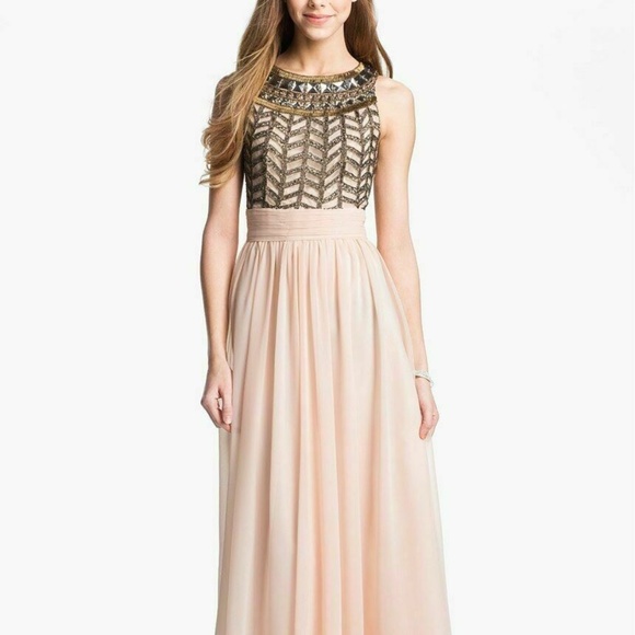NWT‎ JS Collections [ 12 ] Beaded Bodice Chiffon Gown in Light Pink - Picture 3 of 3
